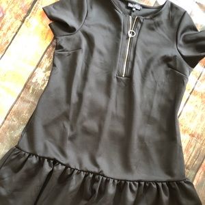 Eloquii black scuba dress with ruffle skirt detail